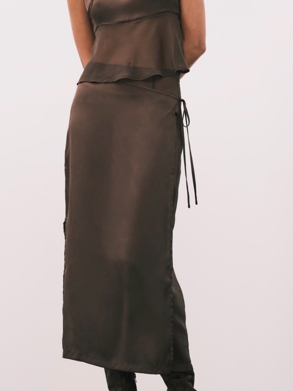 ASOS Brown Satin Maxi Skirt with Side Tie